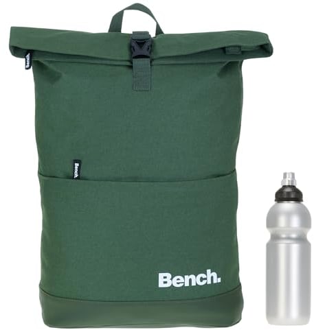 Sieber Kurierrucksack Rucksack Bench Classic mit Laptopfach 19 Liter Large A4 mit Geheimfach 64180 + Trinkflasche (Oliv Khaki 1300)