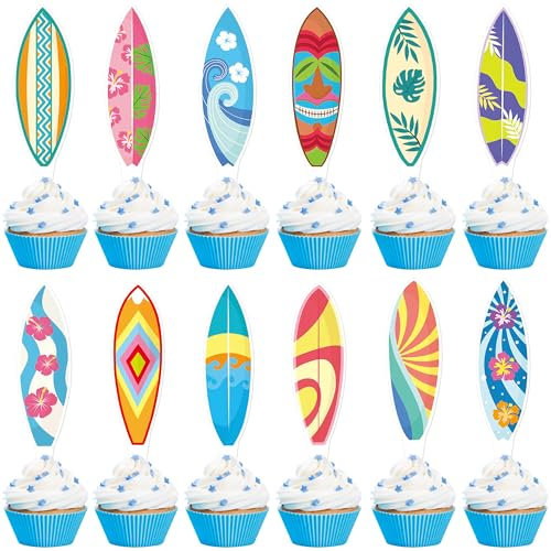 Blumomon 36Pcs Surfboard Cupcake Toppers Summer Surfing Cake Decorations Picks Surfboard Thems Summer Beach Party Birthday Baby Shower Party Supplies