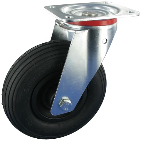 Rollentechnik Lenkrolle ohne Feststeller Rad Luftreifen Ø260x85 mit Rollenlager & Anschraubplatte Bauhöhe 295mm Tragfähigkeit 200 kg
