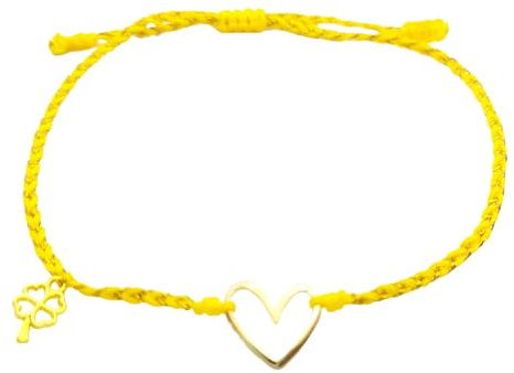 Bracelet Porte Bonheur Femme Bijoux Belle À Tomber, Bracelet Cœur Plaqué Or, Bijoux Trèfle à Quatre Feuilles Pour Femme, Fin Bracelet Bresilien Tresse, Création Française (Jaune, plaqué or)