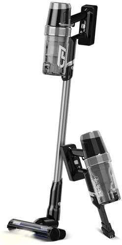 TurboTronic StormStick 120 Watt Zyklon Staubsauger & Handstaubsauger kabellos, mit Akku, Schwammfilter Technologie Stabstaubsauger Bodensauger Stiel/Stab (Black-Silver)