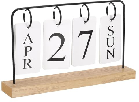 PATIKIL Vintage Holz Ewiger Kalender Holz Flip Kalender Schwarz | Umblättern Seite Monat Datum Anzeige, für Schreibtisch Büro Zuhause Raum Dekoration