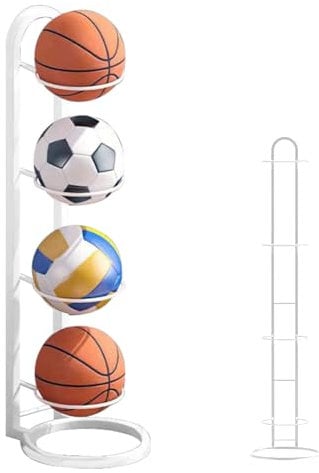 EAPMGQR Ball Storage Rack, 4 Tier Layer Metal Ball Stand Removable Football Stand Sports Equipment Storage Organizer Vertical Ball Rack Display Stand for Volleyball Basketball Football