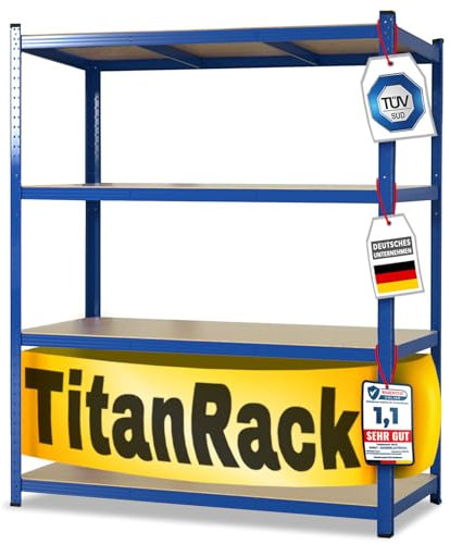 KARAT Schwerlastregal XXL, blau 200 x 150 x 80 cm, Lagerregal für Garage, Keller und Werkstatt - Steckregal, Weitspannregal, Kellerregal, Werkstattregal (TitanRack Big)