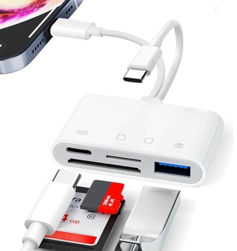 Lector de tarjetas SD USB C para iPhone iPad, lector de tarjetas SD 4 en 2 con SD/MicroSD/USB3.0/carga de 4 ranuras, adaptador USB C OTG, lector de tarjetas de memoria, lector de tarjetas de cámara