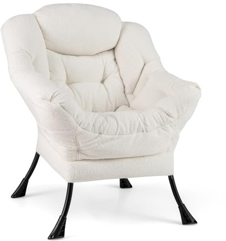 GIANTEX Sessel Ohrensessel, Relaxsessel gepolstert mit Armlehnen & Seitentasche, Einzelsessel, Loungesessel, Fernsehsessel für Wohnzimmer, Schlafzimmer, Büro, 80x74x97 cm (Beige, Ohne Hocker)