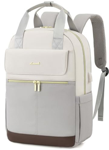 LOVEVOOK Rucksack Damen Groß, 17 Zoll Laptop Schulrucksack Teenager Mädchen mit Laptopfach, Reiserucksack Daypack Wasserdicht, Schultasche Backpack Women Elegant für Schule Uni Reise Arbeit, Hellgrau