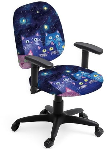 Hobbspring Stuhlhussen Set Aus Polyester Für Bürostühle 2 Stück Stuhlhussen Mit Galaxie Katzen Aufdruck Katze Mit Stern Dehnbare Stuhlhussen Für Universellen Schreibtisch Drehstuhl Bürogeschenke