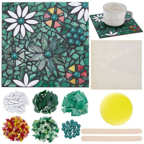 WEBEEDY Bricolage de Mosaïques Kit Sous-verre Mosaïque Thème Fleur avec Instruction pour Adulte Débutant Mosaïque Carrée Artisanat Cadeau de la St. Patrick's Day(16cm)