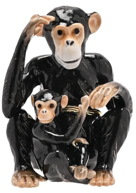 Treasured Trinkets Box - Chimpanzee & Baby Hinged Metal Keepsake & Jewellery Storage - Gifting And Home Decor for Nature Lovers, Bedroom & Living Room - H: 6xm x W: 4cm.