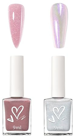 Glitter Nail Polish Set, 2Pcs Pink & Purple Glitter Nail Varnish Sets Quick Dry Pink Nail Polish Long Lasting Glitter Purple Nail Varnish Breathable Pink Nail Polish Water-based Nail Polish Gift Set