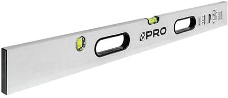 PRO - Richtlatte, Abziehlatte - mit 2 Grifföffnungen, Wasserwaage und 2 Libellen, horizontal & vertikal - Setzlatte zum Nivellieren und Glätten großer Flächen - Metallprofil Dicke 1,4mm, Grau - 100cm