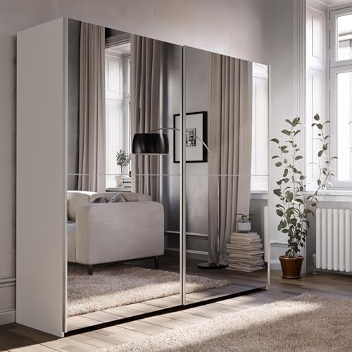 Forte Schach & Matt Armoire 190 à Portes coulissantes en Bois avec 2 Portes Miroir Blanc Largeur 190 cm Hauteur 190,5 cm Profondeur 61,2 cm