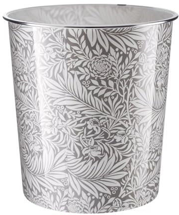 CELINO making your day 7.7L Waste Paper Dust Bin Rubbish Round Plastic Floral Office Bathroom Kitchen (Grey Leaf)