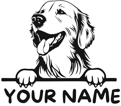 AMA SHOP Aufkleber für Hunde, Motiv: Golden Retriever, personalisierbar mit Namen, geeignet für Auto- und Motorradhelm, 28 cm