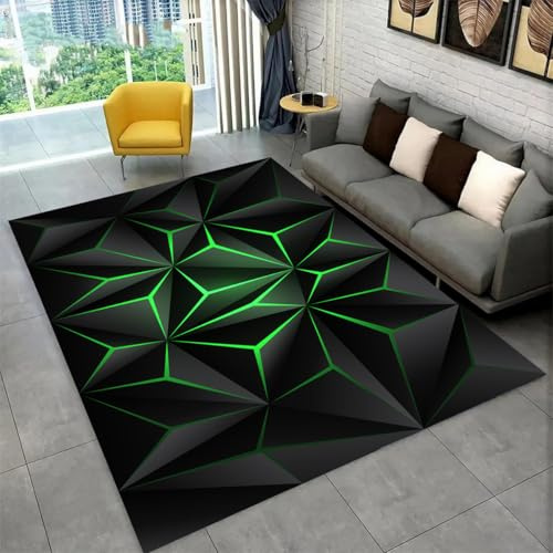 RUILBJM Cool Riss Geometrische Muster Spieler weich Teppich rutschfest Schlafzimmer Spielmatte Wohnzimmer Große Fläche Teppich Unverzichtbare Matten für Teenager Area Rug (Grün,120x180 cm)
