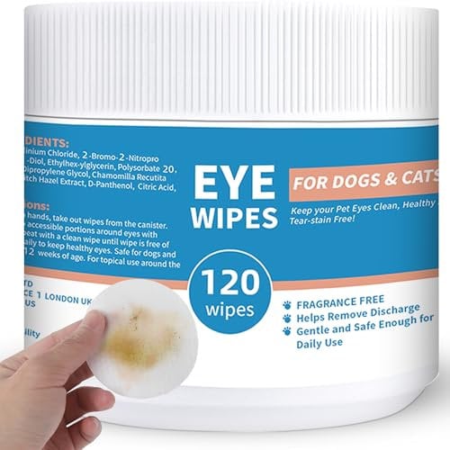 PUMBLER Pet Eye Wipes for Dogs & Cats - 120ct Dual-Textured Pads with Chamomile & Witch Hazel - Gently Clean Tear Stains, Discharge & Mucus from Eyes, Wrinkles & Face - Unscented