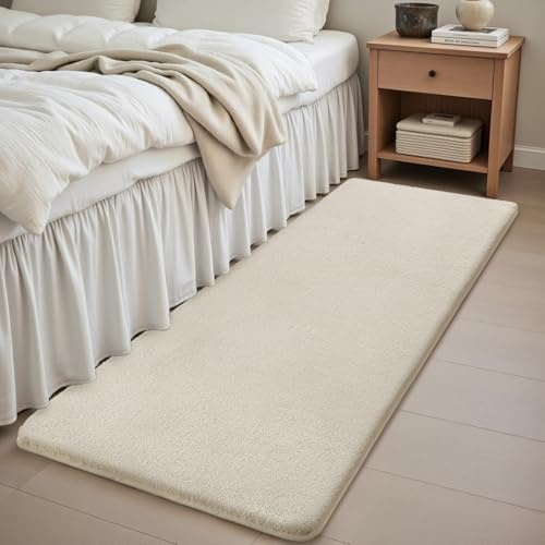 Sour Lemon Teppiche, Wohnzimmer, 60 x 200 cm, cremefarben, zottelig, flauschig, Kurzflor-Teppich, weicher Läufer, rutschfest, waschbar, moderner Bodenteppich, für Kinderzimmer, Schlafzimmer, Flur