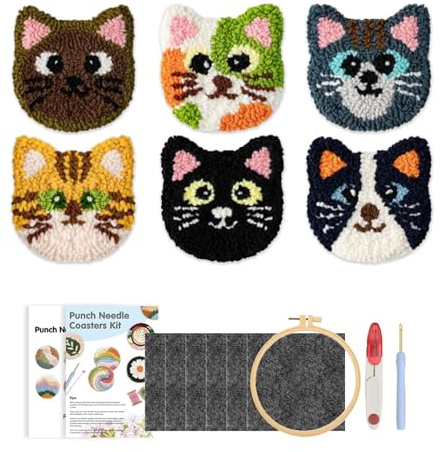 Punch Needle Kit for Beginners Animal Pattern Punch Needle Coaster Kit | Multi-functional Embroidery Set Crafting Tools for Home Crafting Art Class