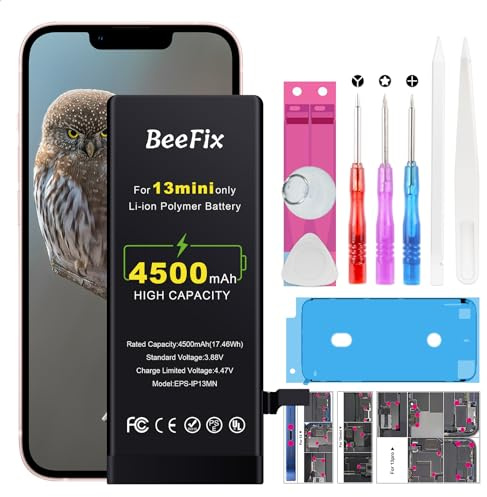 Beefix Akku für 13 Mini: 4500mAh Lithium-Polymer Ersatzakku mit Reparaturwerkzeugen - Kompatibel mit Modell A2481 A2626 A2628 A2629 A2630