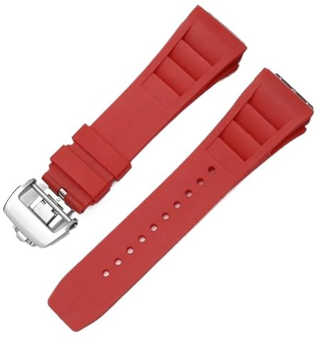 ewgrkba 25 mm schwarzes rotes grünes graues blaues gelbes orangefarbenes Gummiarmband, kompatibel mit Richard Mille-Armband for RM011 Mille-Silikonarmband(Red-silver)