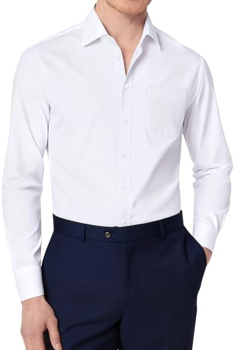 J.VER White Shirt Men Fashion Long Sleeve 4-Way Stretch Regular Fit Business Wedding Prom Work Casual Formal Shirts XL