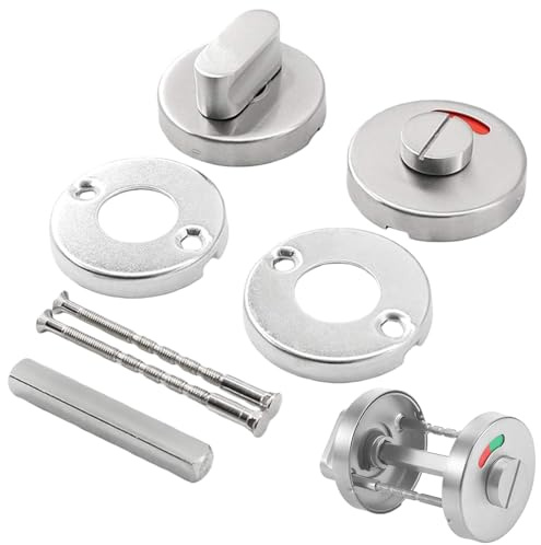 WC Rosette mit Belegtanzeige und Drehriegel, Edelstahl-Rosetten-Set mit WC-Schloss und Türbeschlag, Zubehör für Toilettentüren mit Rot-Grün Besetzt-Anzeige, rund, für Badezimmer