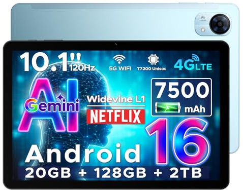 DOOGEE Tab G5 Android 16 Tablet 10 Zoll Gemini AI 20GB + 128GB (2TB TF) Unisoc T7200 7500mAh Tablet mit SIM Card Slot 120Hz IPS HD Display/ 8mm Ultradünn/ 2 Lautsprecher/Widevine L1/ Face ID/GPS