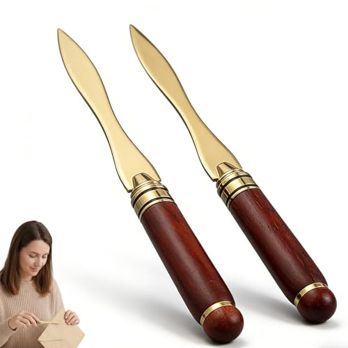 Zlokdraxy Lot de 2 Ouvre-lettre Coupe-papier en acier inoxydable 16 cm avec poignée en bois - Pour emballage postal et papier