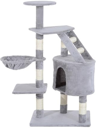 PawHut Cat Tree Kitten Scratching Post Scratch Scratcher Climb Activity Center Play House Pet Furniture 125cm (Grey)