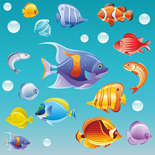 Stickers4 Bathroom Tile - Window - Shower Screen Decorative Tropical Fish Stickers | Double Sided Static Cling Removable Colorful Under The sea Collection - Size Large