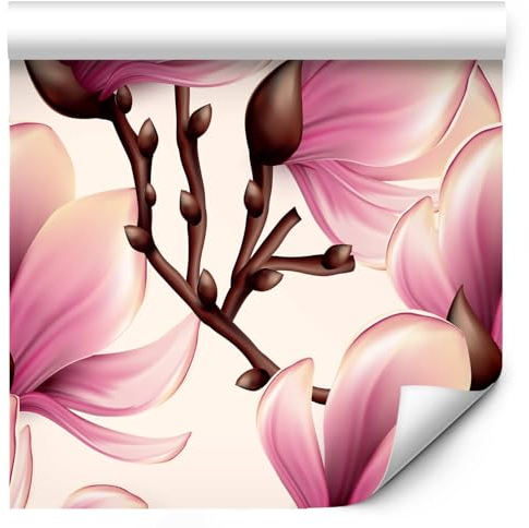 murando - Tapete selbstklebend 10m Wandtattoo dekorative Möbelfolie Dekorfolie Fotofolie Panel Wandaufkleber Wandposter Wandsticker - Blumen Magnolien violett beige braun b-B-0314-j-a