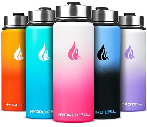 HYDRO CELL Stainless Steel Water Bottle w/Straw & Wide Mouth Lids (40oz 32oz 24oz 18oz) - Keeps Liquids Hot or Cold with Double Wall Vacuum Insulated Sweat Proof Sport Design (White/Pink 18 oz)