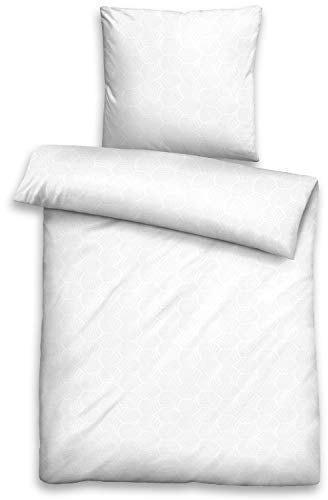 biberna 0676066 Bettwäsche Garnitur mit Kopfkissenbezug GOTS Jacqaurd-Satin 1x 155x220 cm + 1x 80x80 cm weiß