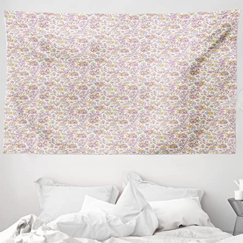 ABAKUHAUS Garten Wandteppich und Tagesdecke, Pastell Frühling Natur aus Weiches Mikrofaser Stoff Waschbar ohne Verblassen Digitaldruck, 230 x 140 cm, Rosa