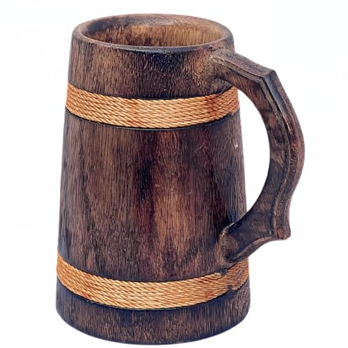 Handmade Rustic Wooden Beer Mug Tankard Natural Wood Stein Antique Barrel Coffee Tea Cup Brown