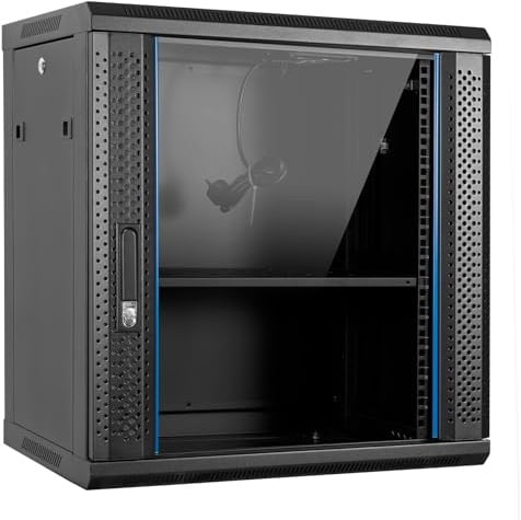 Aiten Data Armario Rack Mural 19 12U Medidas 600 x 450 x 620 mm Montado con Accesorios: 1 Bandeja Fija, 1 Ventilador de Techo de 120 mm, Tornillos y Llaves