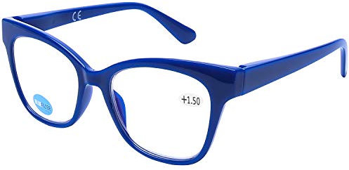 DOOViC Blue Light Blocking Computer Reading Glasses Blue Frame Large Lens Square Readers for Men/Women +1.0