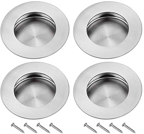 ZHANChen Tirador Empotrado Puerta Corredera de Acero Inoxidable Redondo Empuñaduras Empotradas con Tornillos Redondo Manilla para Puertas Armarios Cajones Correderas Cocina Plateado 4 Piezas