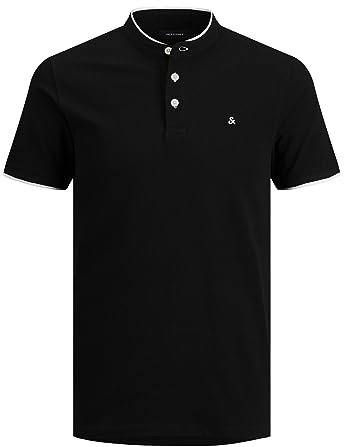 JACK & JONES Men's Jjepaulos Mao Polo Ss Noos Polo Shirt, Black, L