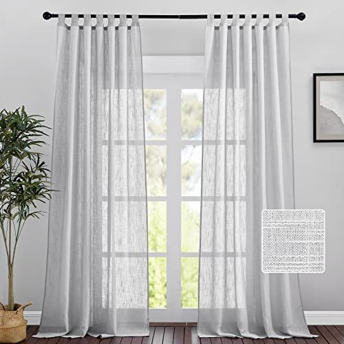 PONY DANCE Schlaufenvorhang Leinenoptik Gardinen Wohnzimmer 2er Set H 245 x B 140 cm Halbtransparente Vorhänge für Licht Filtern, Hellgrau