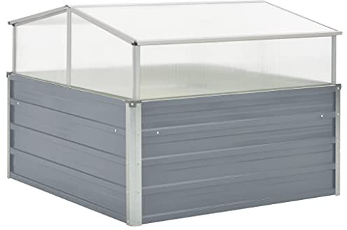 (Blitzlie ferung) Terrasse Blumenkasten | Hochbeet Blumenkübe l Pflanzkübe l Blumentrog Blumenkasten | Überdachter Gartentopf Gewächshaus Grau Verzinkter Stahl 100x100x85 cm