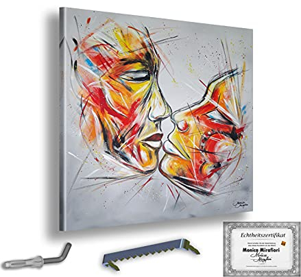 Monica Mirafiori I 100% HANDGEMALT I Gemälde Zwei Gesichter 90x90cm | Gemälde Handgemalt | Acrylgemälde | Sehr Großes Acrylbild I Moderne Kunst I Kunstbilder