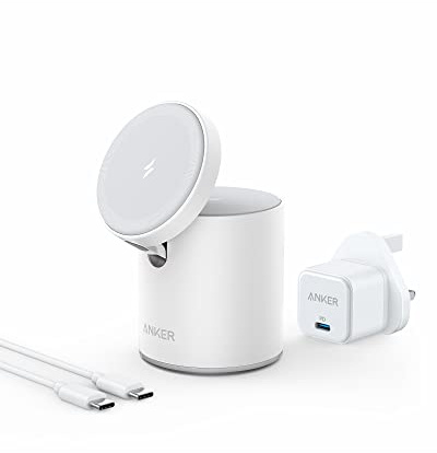 Anker 623 Magnetic Wireless Charger (MagGo), 2-in-1 Wireless Charging Station with 20W USB-C Charger, For iPhone 13/12 Series, AirPods Pro (Dolomite White)