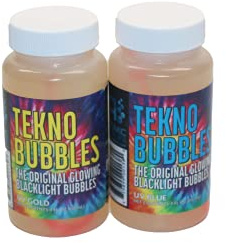 Atomic Bubbles: Tekno Bubbles - 2 Pack (1 Gold, 1 Blue) - 4oz Bottles, UV Blacklight Glow Bubbles, Glow Parties, Indoor & Outdoor, Kid Safe Non-Toxic