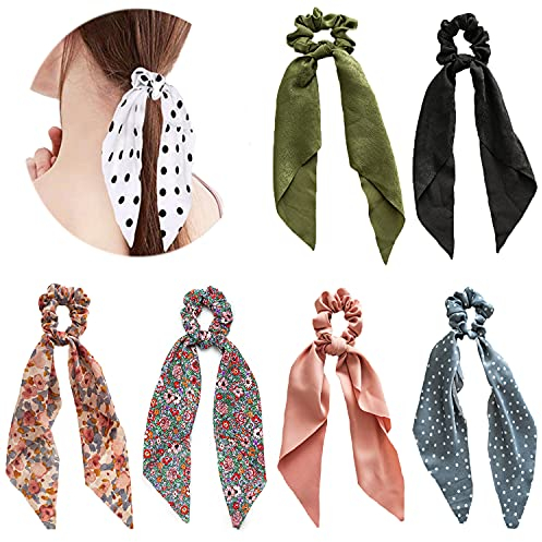 Haarschal Haargummis,6 Stück 2 in 1 Vintage Chiffon Pferdeschwanz Halter Wackelt Weich Elegante Elastische Haarbänder Haargummis für Frauen Mädchen