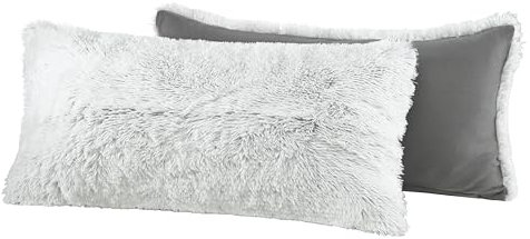 BaSaTex Winter Plüsch Coral Fleece Flokati Langhaar Felloptik Deko Kissenbezüge Kissenhüllen | 2er Pack 40x80 cm | Sofakissen Couchkissen Zierkissenbezug | Reißverschluss | Anthrazit