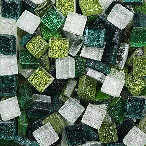 Anktily 200g Tesselles en Verre Colorées Carreaux de Mosaïque Verre en Carrée Morceaux Verre de Mosaïque pour Loisirs Créatifs, Décoration, 1x1cm(Chaux)