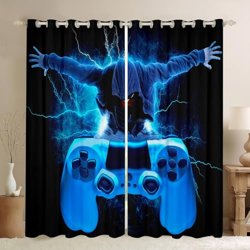Homemissing Moderner Gamepad-Vorhang für Jungen, Gamepad-Vorhang für Kinder, Spiel-Controller, Fensterbehandlungen, widerstandsfähige Spielkonsole, Lightning, B 66 x L 72 cm