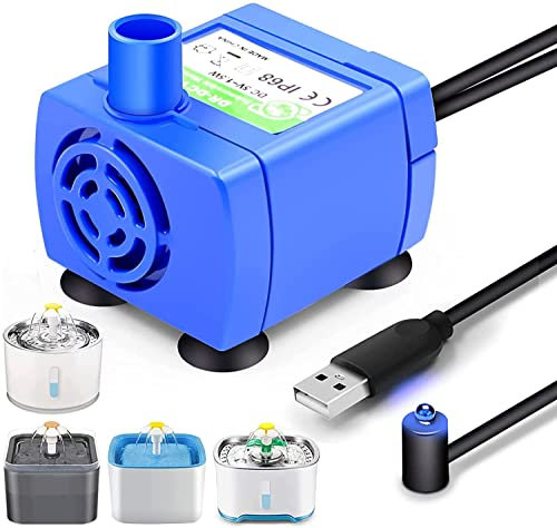 DEECOZY Cat Water Fountain Pump, Ultra Quiet Water Fountain Pump Electric Water Pump with USB Port Replacement Pump for Flower Cat Fountain Electric USB Water Pump 1.5m Power Cords & LED Indicator